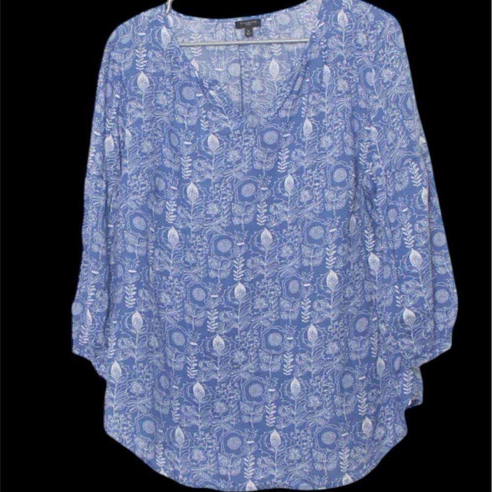 NWOT- Talbots Blue Floral Linen 3/4 Sleeve Top